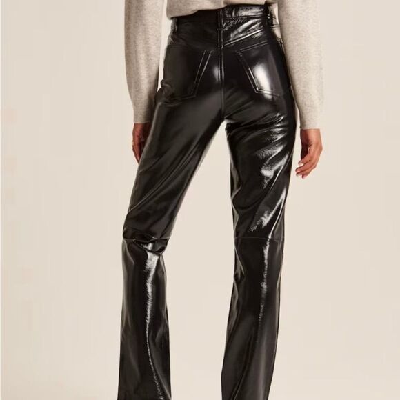 NWT Abercrombie & Fitch Black Straight High‎ Rise Patent Leather Pants Size 27 - Picture 2 of 9